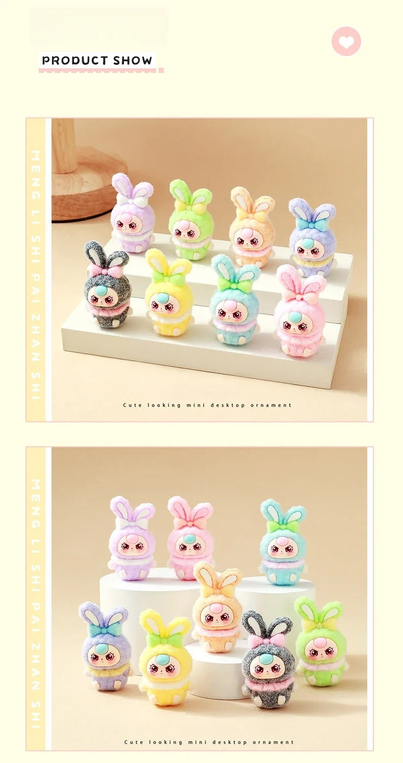 9pcs Babythree Dimoo Anime Flocked Action Figures Decorative Pendant Kawaii Desktop Dolls Toy Gifts