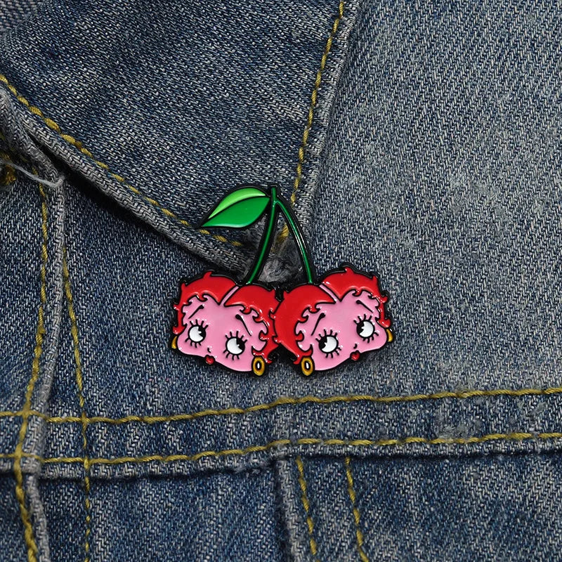 Cartoon Creative Cherry Brooch – Personalized Metal Enamel Badge, Cute Girl Series Fashion Lapel Pin Accessory with Baked Paint Finish