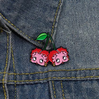 Cartoon Creative Cherry Brooch – Personalized Metal Enamel Badge, Cute Girl Series Fashion Lapel Pin Accessory with Baked Paint Finish