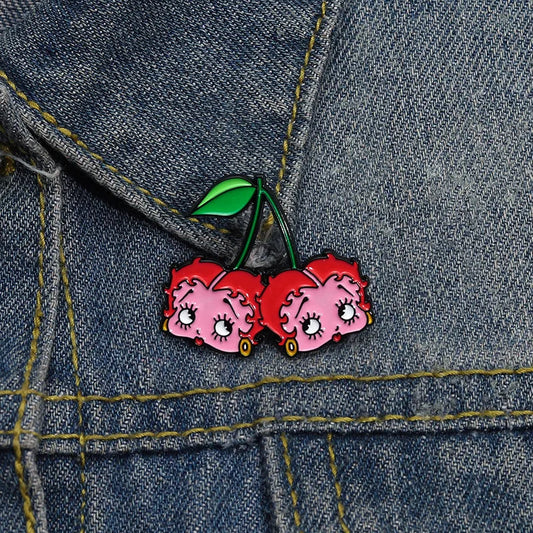 Cartoon Creative Cherry Brooch – Personalized Metal Enamel Badge, Cute Girl Series Fashion Lapel Pin Accessory with Baked Paint Finish