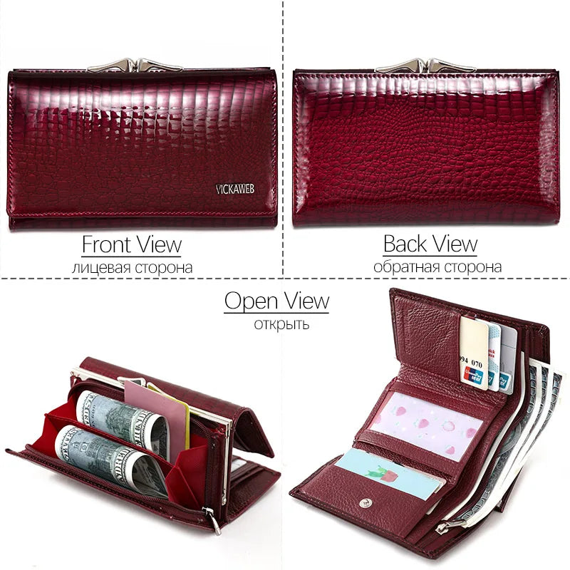 Women’s Genuine Leather Short Wallet – Fashion Alligator Hasp & Zipper Coin Purse AE2155