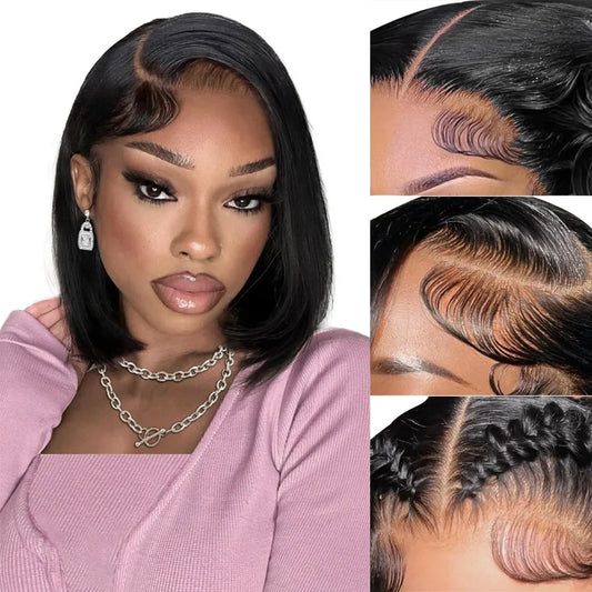 Bob Wigs 13x6 Lace Front Human Hair — 220 Density Short Straight Brazilian Closure HD Transparent Lace Frontal for Women