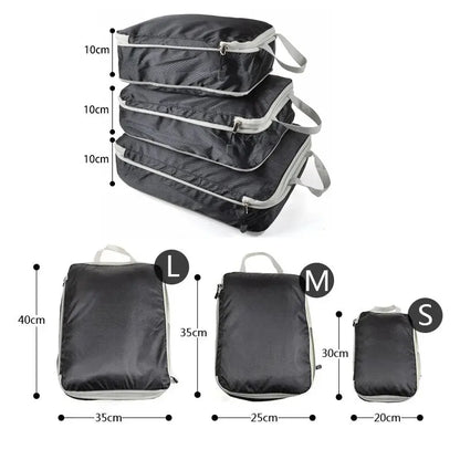 3Pcs/set Compressible Travel Storage Bags: Black/Blue/Grey Portable Large Capacity Suitcase Luggage Packing Cubes