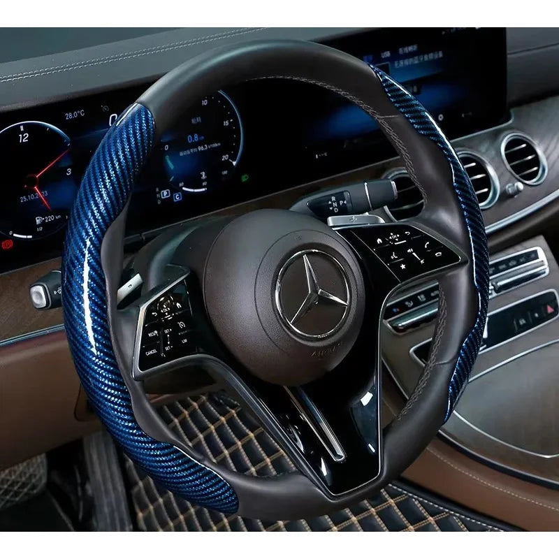 2/3PCS Universal Car Steering Wheel Cover — Laser Carbon Fiber, Silicone & 1K Microfiber Leather, Non-Slip PVC Booster