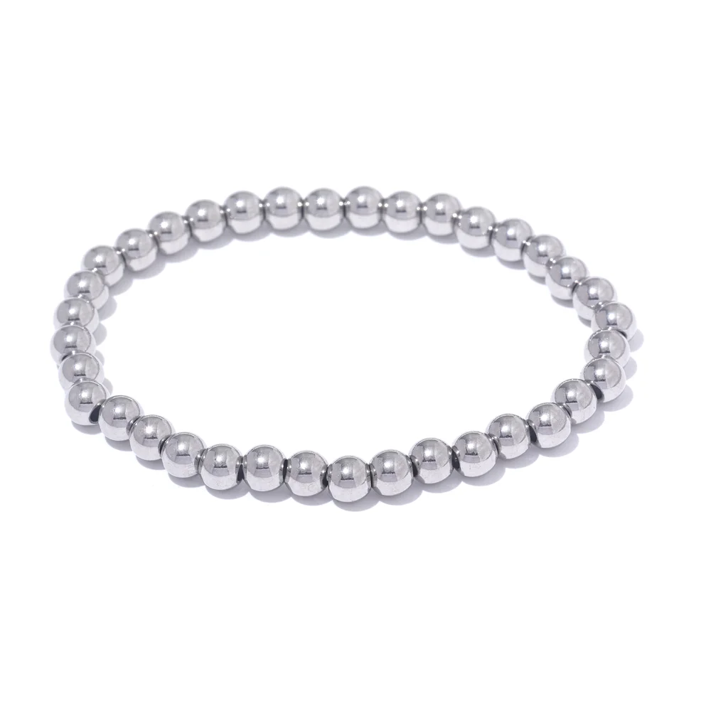 Yhpup Stainless Steel Beaded Elastic Bracelet – Waterproof Gold Tone Handmade Bangle, 3–6mm Unisex Daily Jewelry Wholesale Wristwear