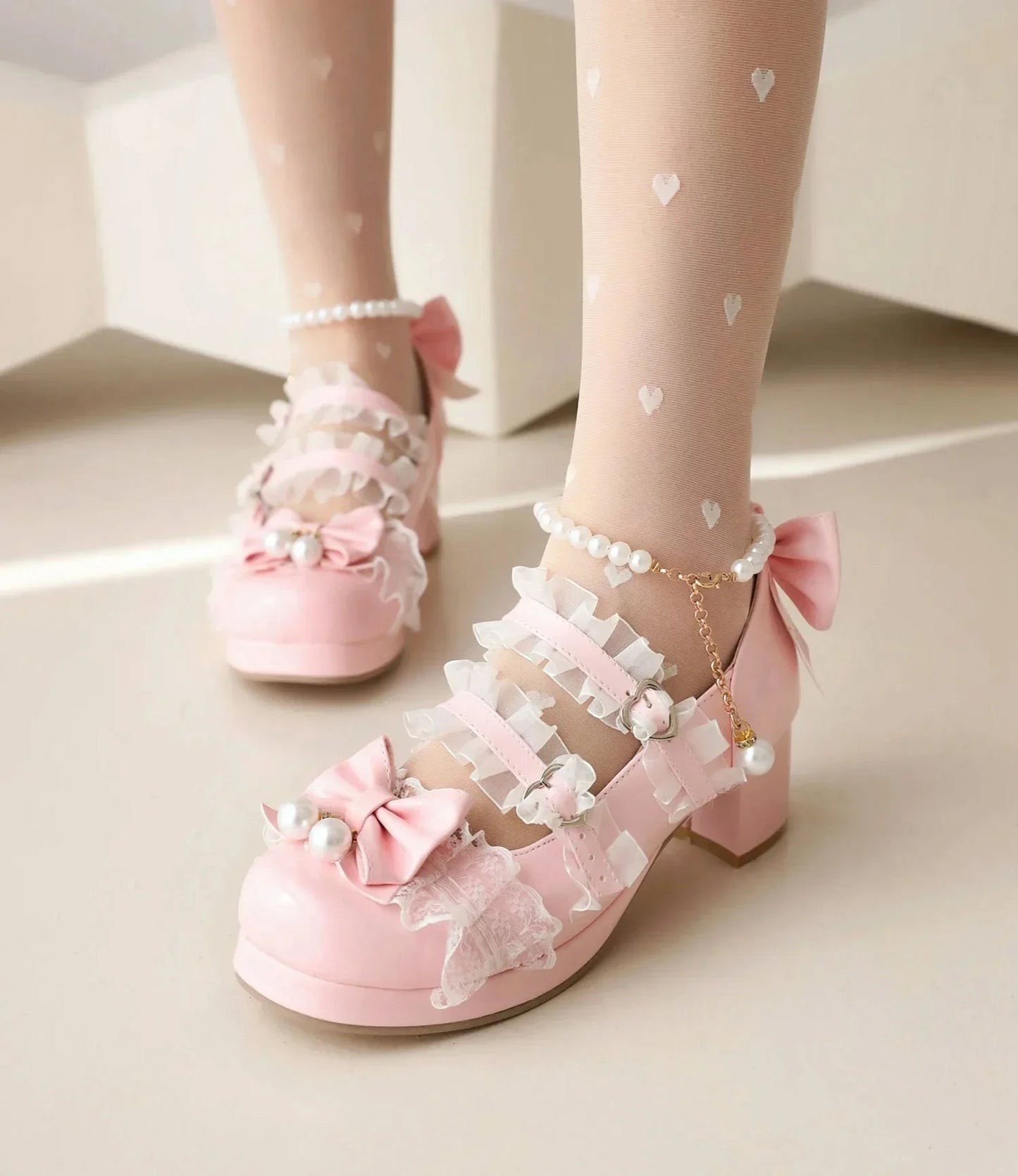 Women’s Cross Strap Mary Jane High Heels – Party, Wedding, Cosplay Lolita Pumps in White, Pink, Black, Strawberry Bow 2025