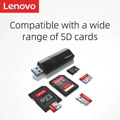 Lenovo D204 2 in 1 Memory Card Reader - Dual Interface USB 3.0 SD Card Adapter, Multi-Device Compatible