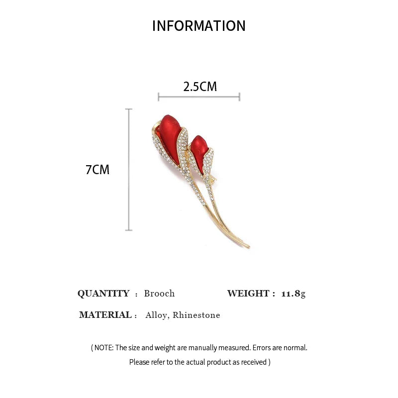 Red Rose Tulip Brooch Pin - Ladies Fashion Light Luxury Flower Design, Elegant Dress Suit Badge Accessory