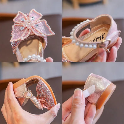 Girls Sequin Rhinestone Bow Sandals - Cute Princess Party & Dance Shoes for Summer