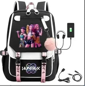 KPop Demon Hunters Print Backpack — Large Capacity School Bag for Rumi, Mira & Zoey Fans, Casual Canvas Travel & Bookbag