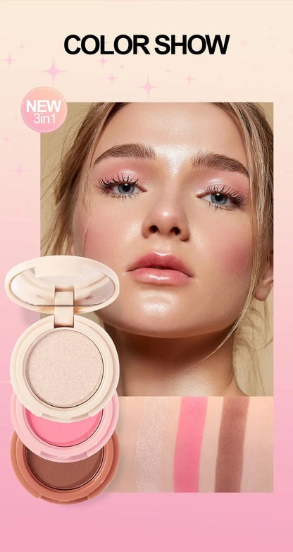 Handaiyan 3-in-1 Eyeshadow, Highlighter & Blusher Palette – Moonlight Stone Glitter Powder for Face & Nose