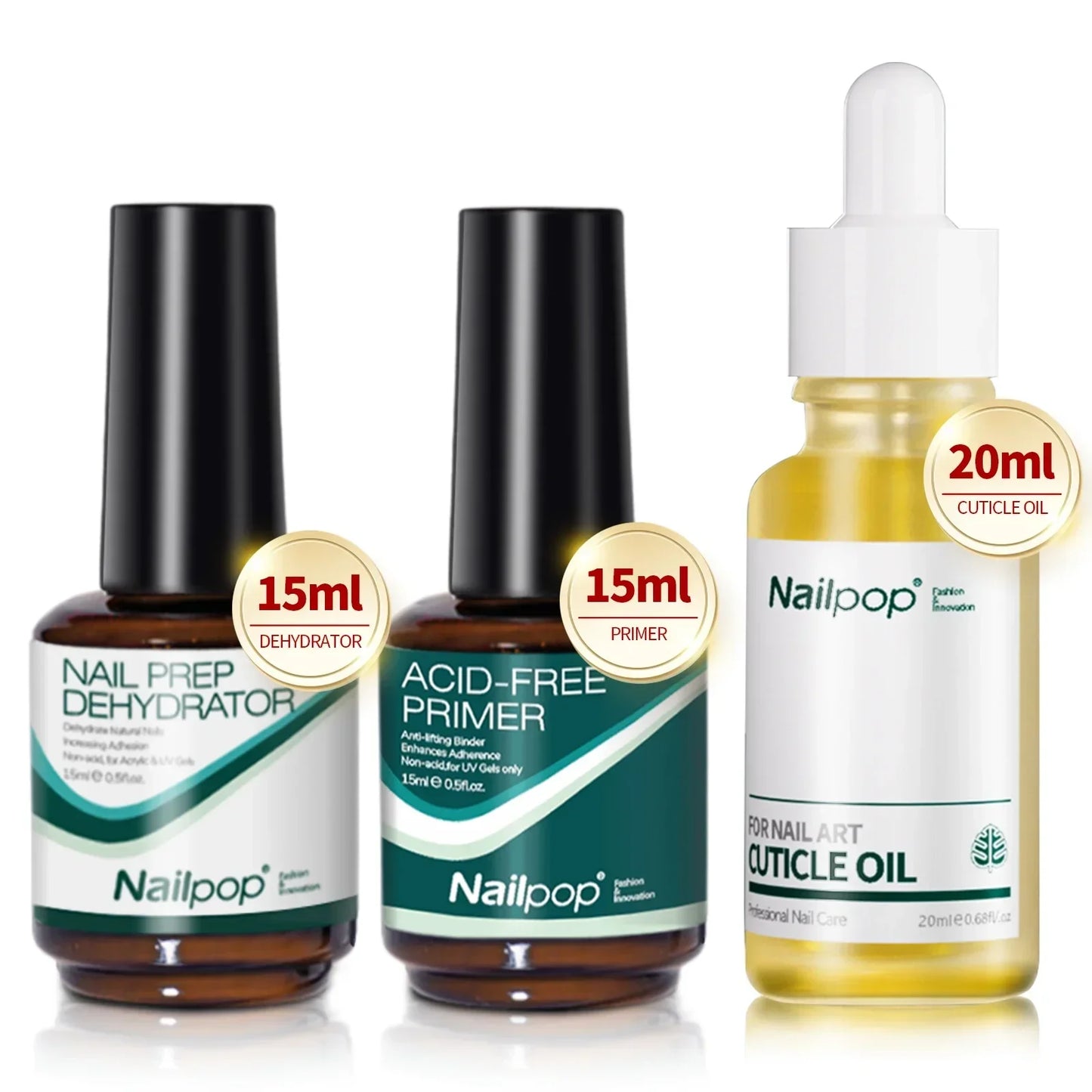 Nailpop Nail Dehydrator & Primer — Acid-Free Natural Nail Prep for Acrylic & UV Gel, Fast Dry Superior Bonding Set
