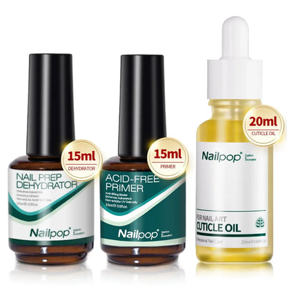 Nailpop Nail Dehydrator & Primer — Acid-Free Natural Nail Prep for Acrylic & UV Gel, Fast Dry Superior Bonding Set
