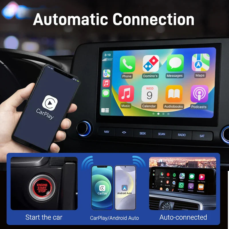 NEW Wireless Mini Box 2-in-1 Adapter - CarPlay & Android Auto Wireless Dongle with Smart Plug-and-Play, Bluetooth, and WiFi Fast Connect