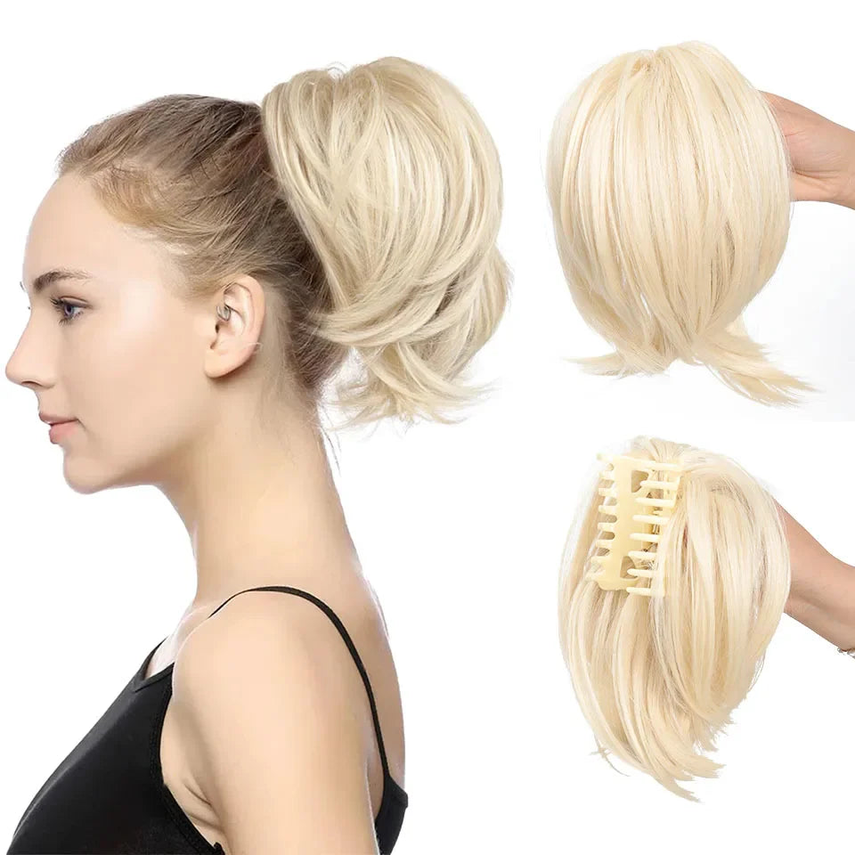 Messy Bun Hair Piece – Claw Clip-in Short Straight Ponytail Extension, Tousled Updo Bun for Women & Girls