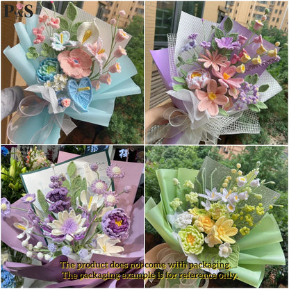 Handmade Crochet Flower Bouquet – Peony, Tulip & Rose Artificial Flowers for Wedding, Home Decor & Gift