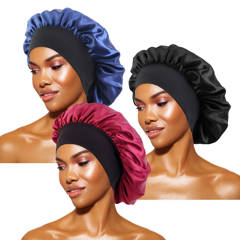 Women's Satin Wide-Brimmed Bonnet – Unisex Night Sleeping & Bathing Head Wrap with Elastic Band for Hair Care