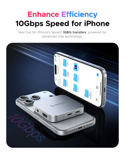 ORICO 10Gbps M.2 2230 NVMe SSD Enclosure – USB-C 4K60Hz Dock with SD/TF Reader & 100W PD Charging Station for iPhone