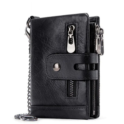 Fashion Women’s Leather Wallet — Genuine Leather Clutch with Hasp & Double Zipper, Short Coin Pocket and ID Card Holder Purse