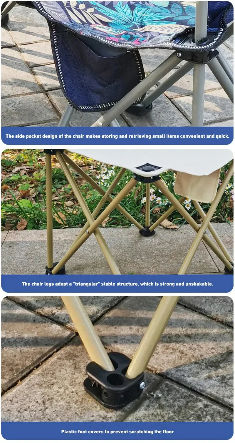Outdoor Folding Chairs – Metal Camping & Fishing Chairs, Portable Hiking, Picnic, Beach, and Moon Sketching Stools for Tourists