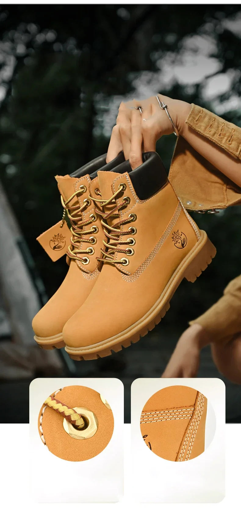 High Top Leather Boots for Men & Women – Fashion Lace-Up Outdoor Sneakers, Non-Slip Casual Ankle Shoes for Couples