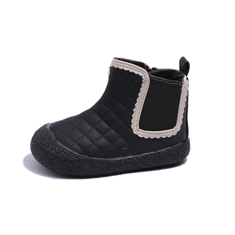 Autumn Winter Baby Girls Boots — Waterproof, Windproof, Non-Slip Plush Ankle Shoes for Kids