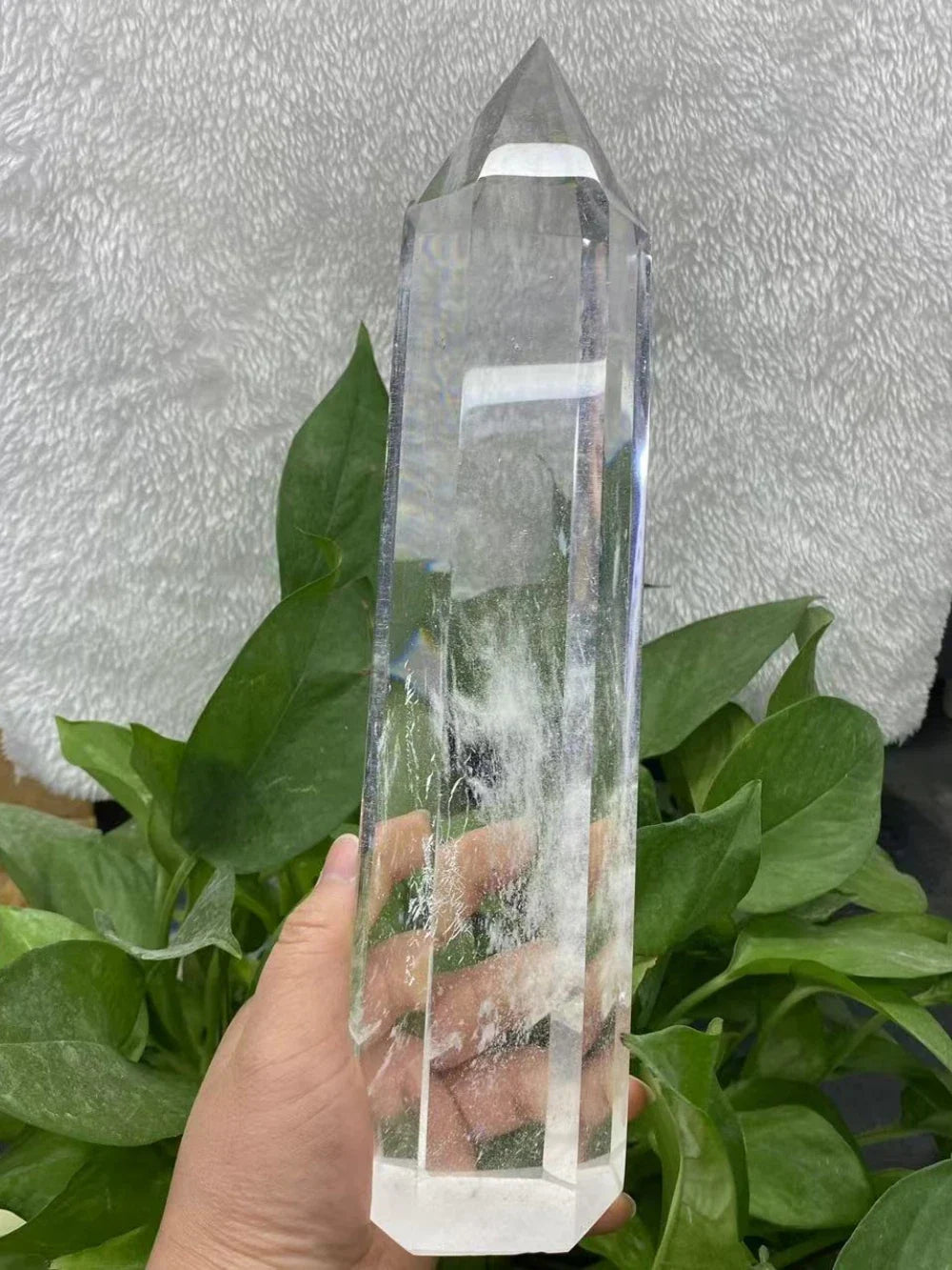 Large Clear Quartz Obelisk Crystal Wand – Healing Feng Shui Point for Home Decoration and Crystal Therapy