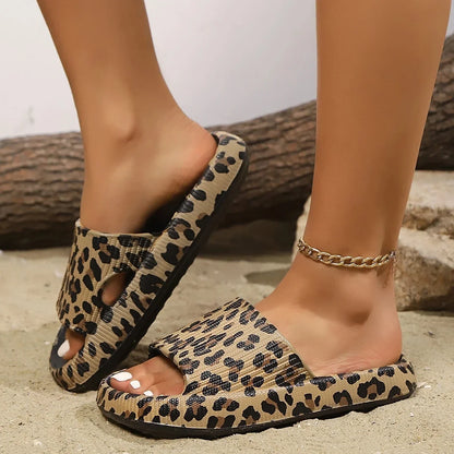 Women's Retro Leopard Print EVA Slides - Lightweight Slip-On Open-Toe Beach Sandals with Cushioned Sole