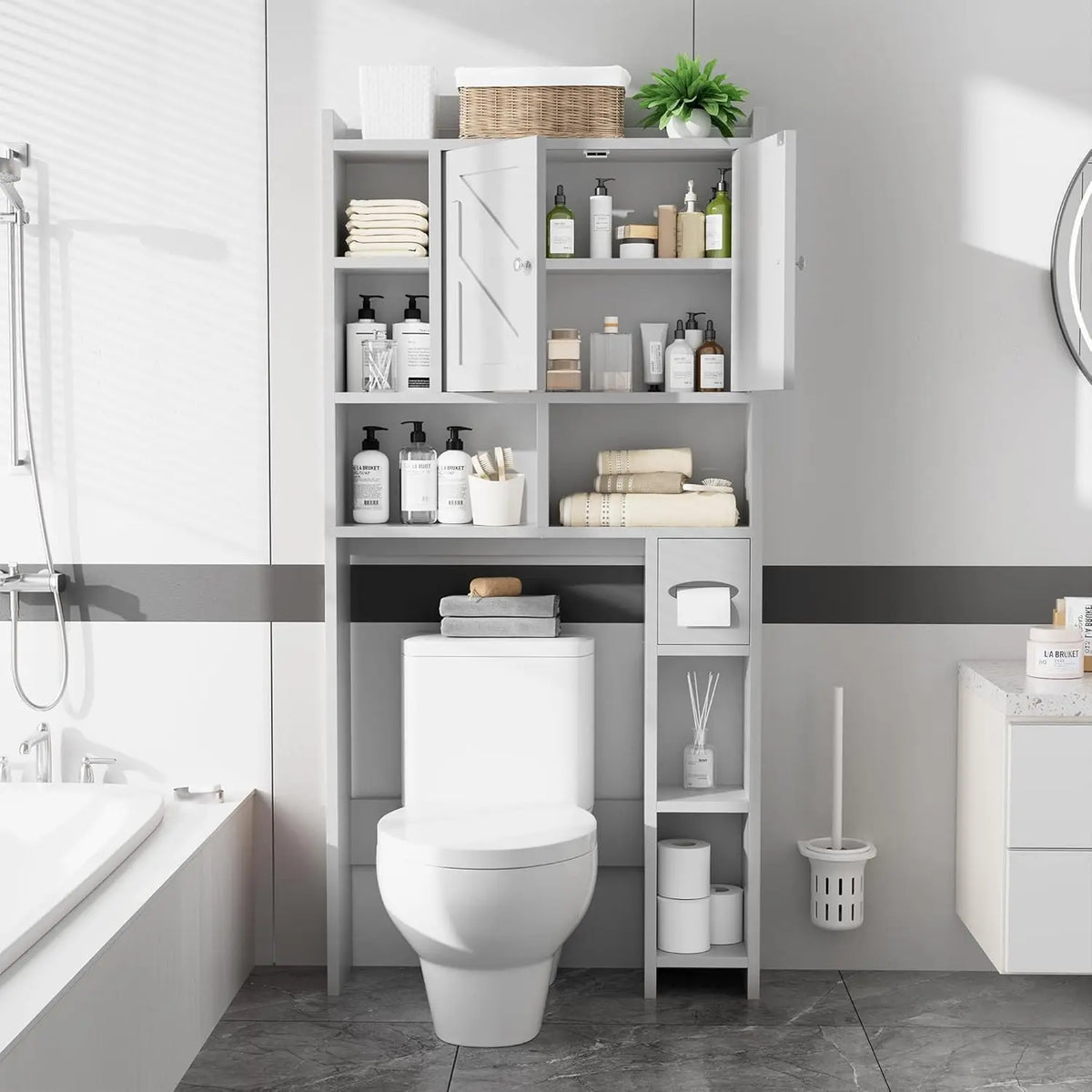 Over-The-Toilet Storage Cabinet - Freestanding Bathroom Organizer with Shelves