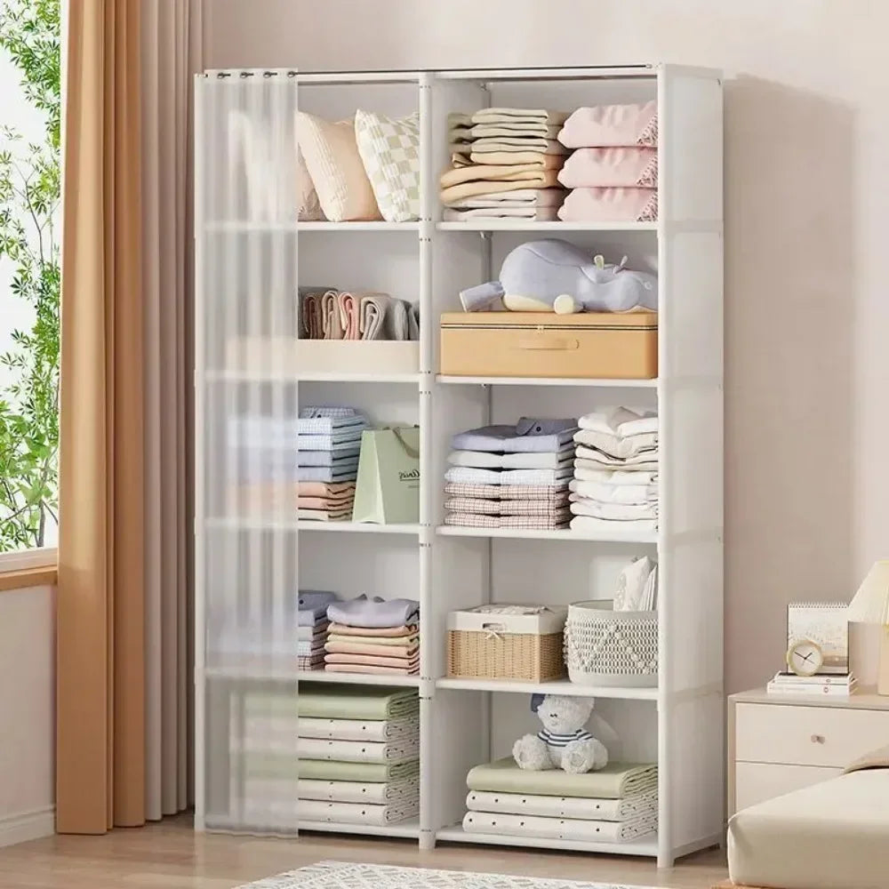 Multipurpose Dustproof Cabinet for Clothes - Simple Modular Curtain Wardrobe - Multifunctional Bedroom Furniture