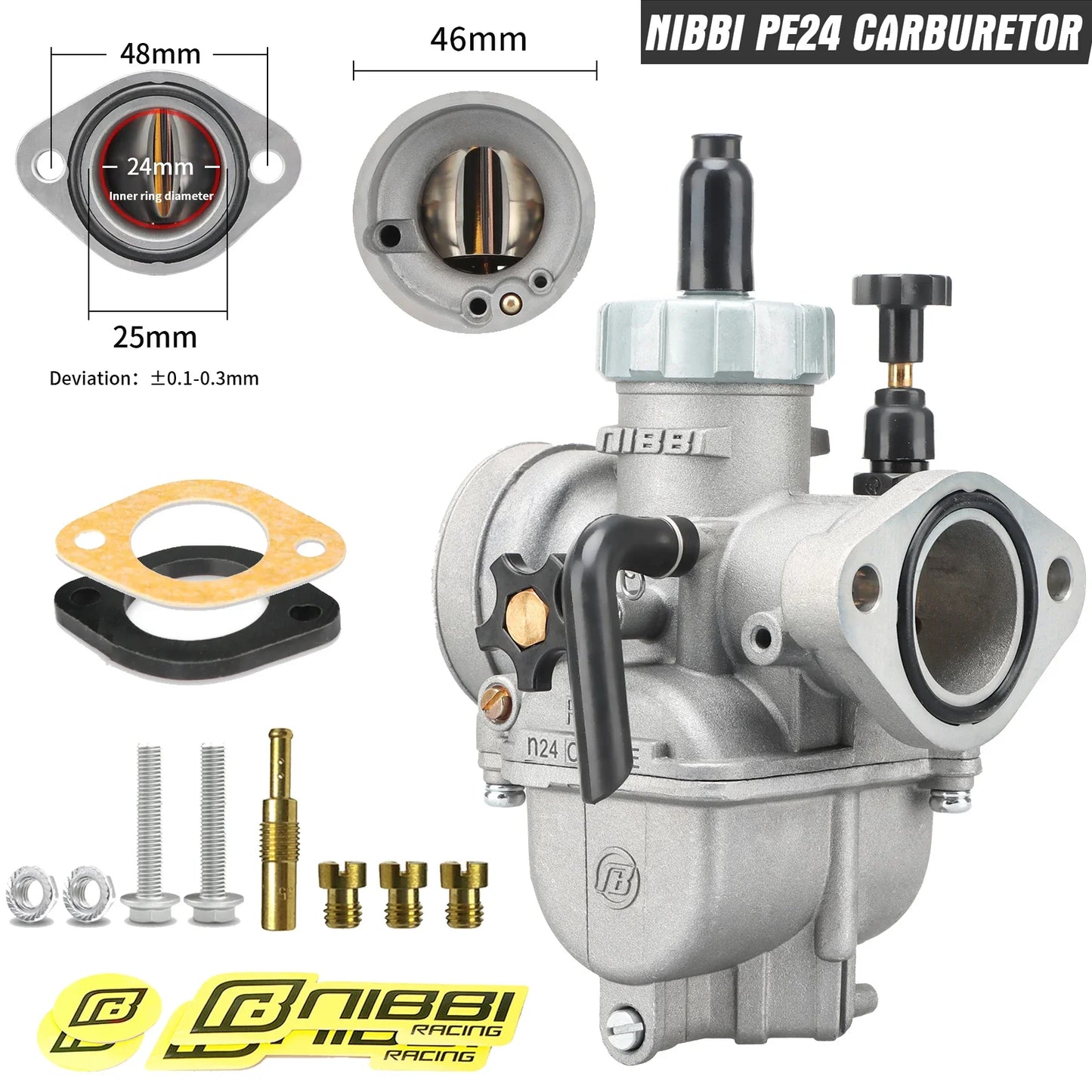 NIBBI PE Flange Carburetor for Motorcycle – 19mm-28mm 2T/4T GY6 Engine 100cc-250cc ATV Yamaha Pitbike Racing