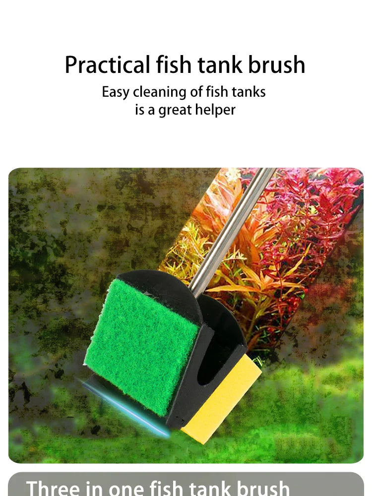 Fish Tank Long Handle Brush – Double-Sided Cleaning Brush for Aquariums, Aquarium Cleaning Tools