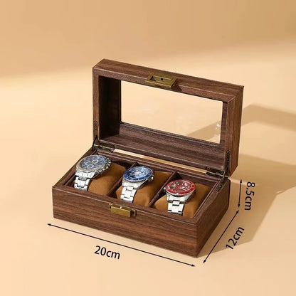DELESYS Retro Wood Grain Leather Watch Box — Creative Storage Case for Watches, Glasses & Accessories, Gift Box