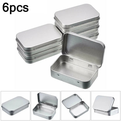 6PCS Mini Metal Storage Boxes — Tin-Plated Slide Cover for Jewelry, Pills, Cosmetics, and Portable Organizer