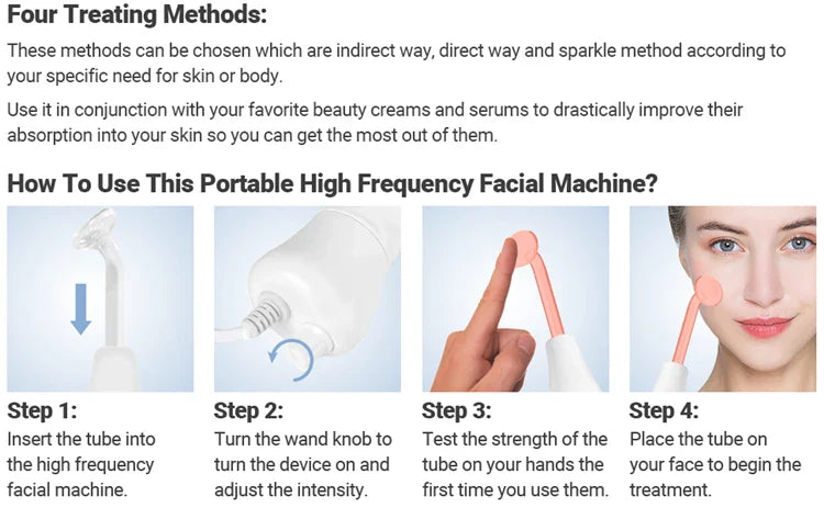 4 in 1 Electrode Glass Tube Machine - High Frequency Skin Spot Acne Wand for Facial Spa & Skin Care Electrotherapy