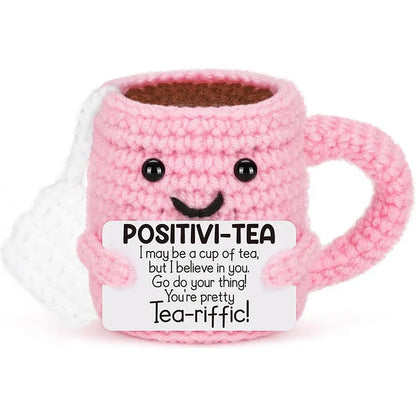 Handmade Crochet Coffee Doll – Funny Emotional Support Desktop Ornament & Christmas Gift