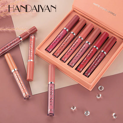 HANDAIYAN 6-Piece Matte Liquid Lipstick Set – Long-Lasting, Non-Stick Cup Lip Gloss Gift Box