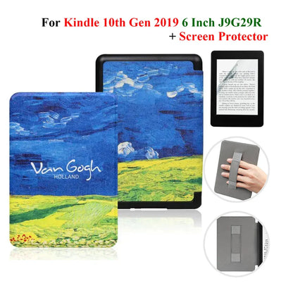 Kindle 10th Gen 6" Leather Case – Hand Strap & Screen Protector Cover with Wake/Sleep Function (2019, J9G29R)