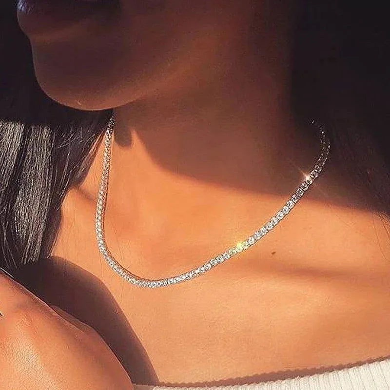Luxury Iced Out Tennis Chain Choker Necklace – Cubic Zircon Crystal Hip Hop Jewelry for Women OHN016