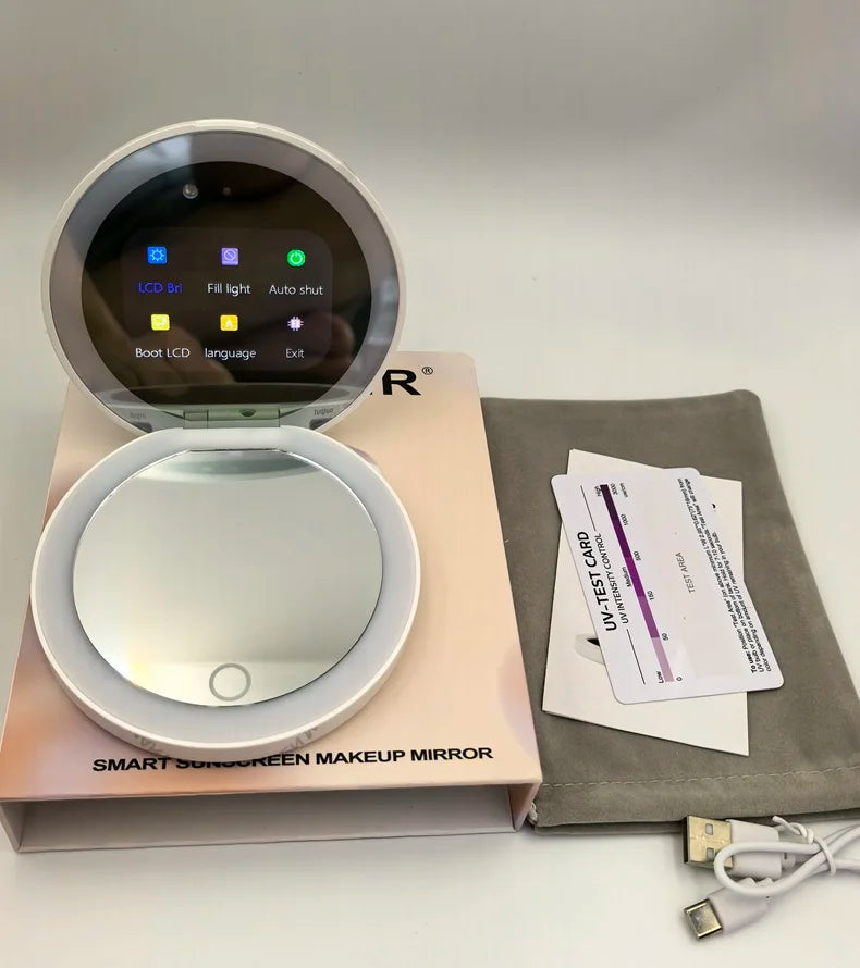 TENGMIR UV Smart Sunscreen Makeup Mirror – Portable LED Light UV Detection & Sunscreen Testing Mirror