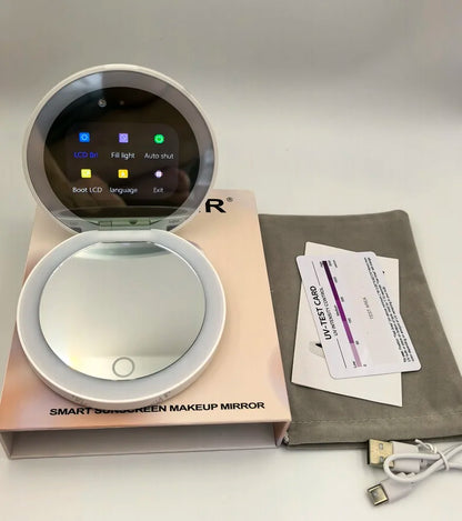 TENGMIR UV Smart Sunscreen Makeup Mirror – Portable LED Light UV Detection & Sunscreen Testing Mirror
