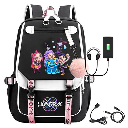 KPop Demon Hunters Print Backpack — Large Capacity School Bag for Rumi, Mira & Zoey Fans, Casual Canvas Travel & Bookbag