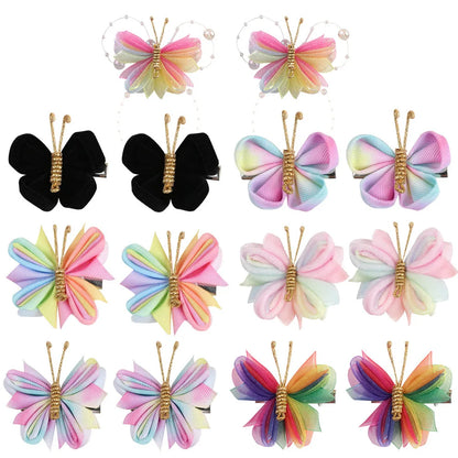 Butterfly Hair Clips with Gold Flocking - 2-Piece Gradient Gauze Hairpins for Girls