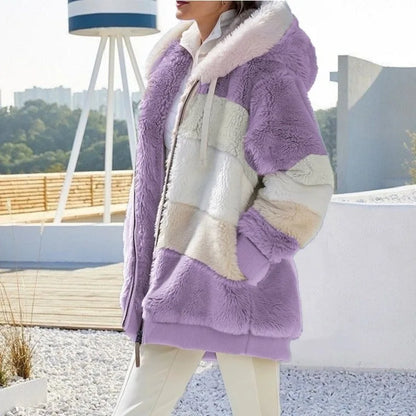 Oversized Jacket for Women – 2023 Autumn Winter Warm Plush Hooded Coat, Loose Fit Streetwear with Pockets