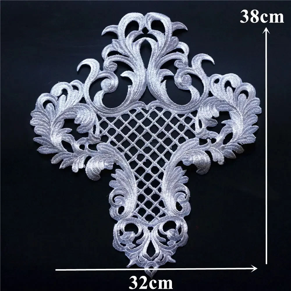 Silver Baroque Sequin Flower Applique – Embroidered Iron-On Patch for Wedding & DIY Crafts