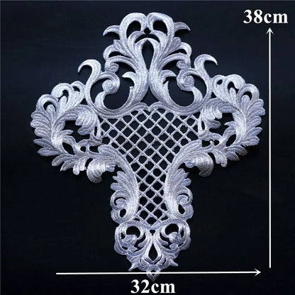 Silver Baroque Sequin Flower Applique – Embroidered Iron-On Patch for Wedding & DIY Crafts