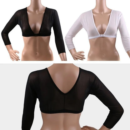 Mesh Seamless Arm Shaper Crop Top for Women - Plus Size Slimming Upper Shirt - Enhance Your Silhouette with Black or White Blouses