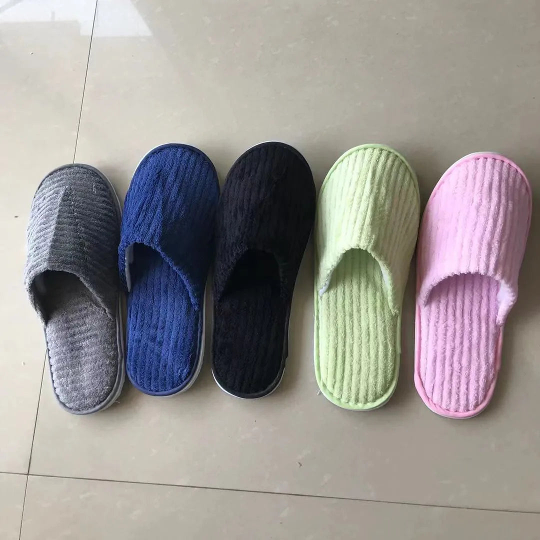 5 Pairs Mix Color Disposable Hotel Slippers – Cotton Non-Slip Slides for Men & Women Home, Travel, SPA & Hospitality Use
