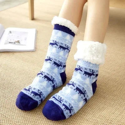 Women’s Christmas Fuzzy Socks – Winter Warm Thermal Non-Slip Fluffy Floor Slippers, Soft Indoor Home Gift