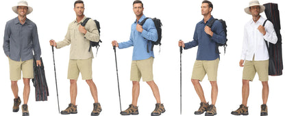 Men's UPF 50+ Long Sleeve Fishing Shirt – Sun Protection Breathable Hiking & Work Shirt with Zipper Pocket